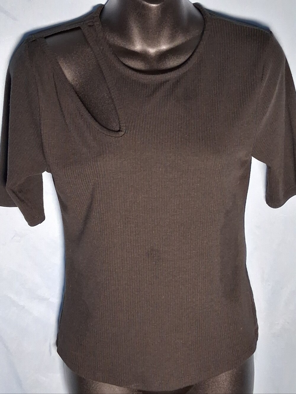 Foundist Los Angeles Asymmetric Shoulder Cut-Out Ribbed Top - Size L